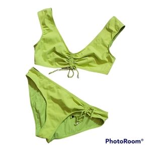 Mason Lejaby Lime Green Two Piece Bikini Swimsuit, L & XL